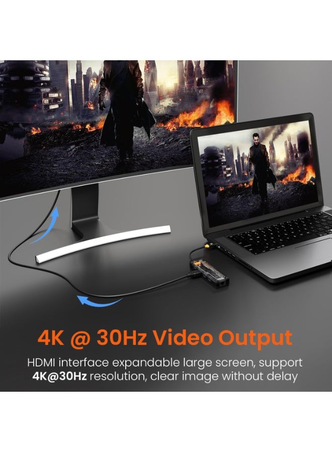 Portronics MPort View One 5-in-1 USB Type-C USB Hub/Docking Station,Type-C PD&Data, USB 3.0 SuperSpeed,USB 2.0,RJ45 Ethernet, 4K@30Hz HDMI,Transparent Case for Laptop, PC & More (Black) - Image 3